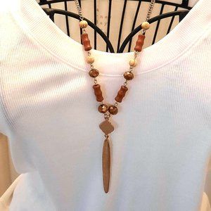 Bancroft Holyoke Beaded Y Necklace, Gold w/Shades of Brown Beads, 26"w/Extender